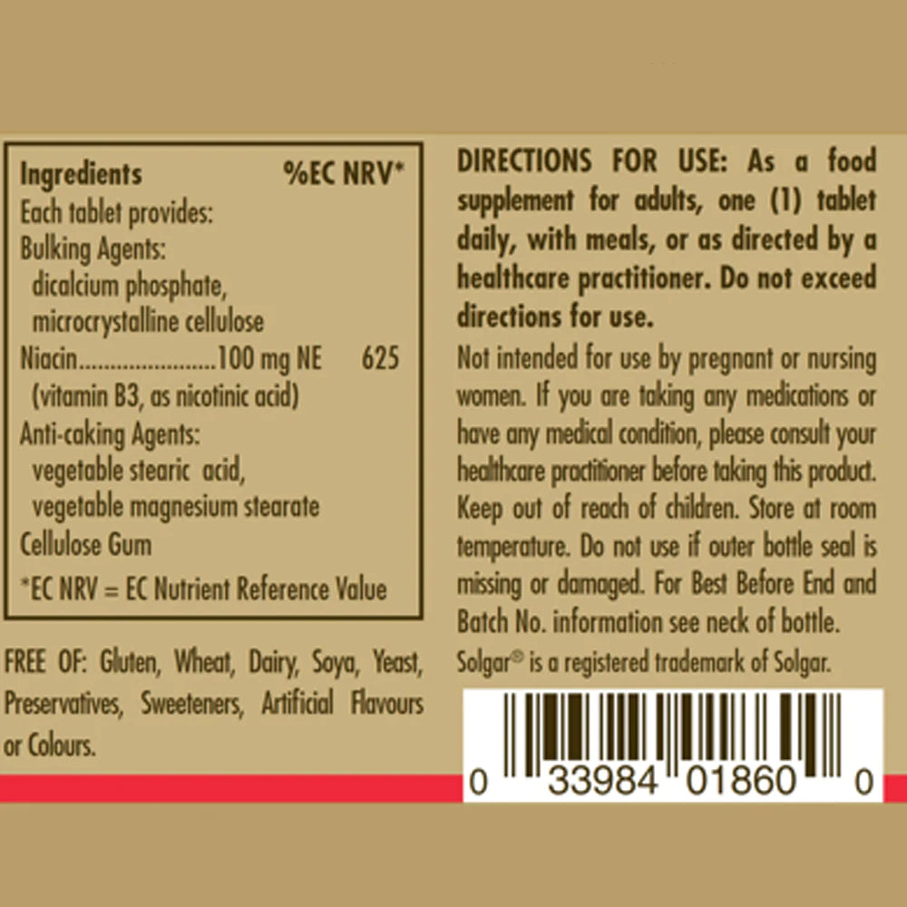 Solgar Niacin (Vitamin B3) 100 mg Tablets