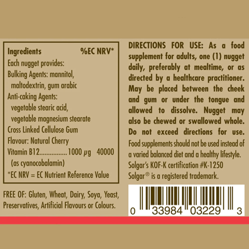 Solgar Vitamin B12 1000 mcg Sublingual - Chewable Nuggets