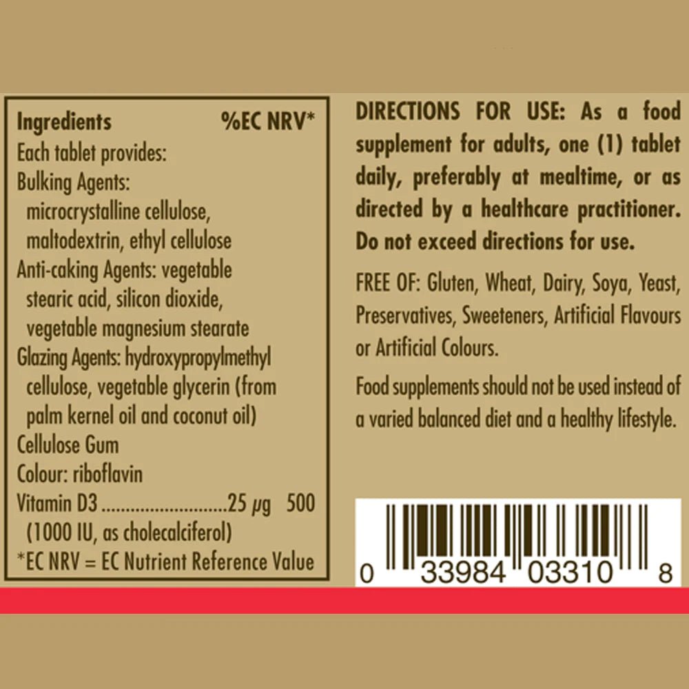 Solgar Vitamin D3 (Cholecalciferol) 1000 IU (25 mcg) Tablets