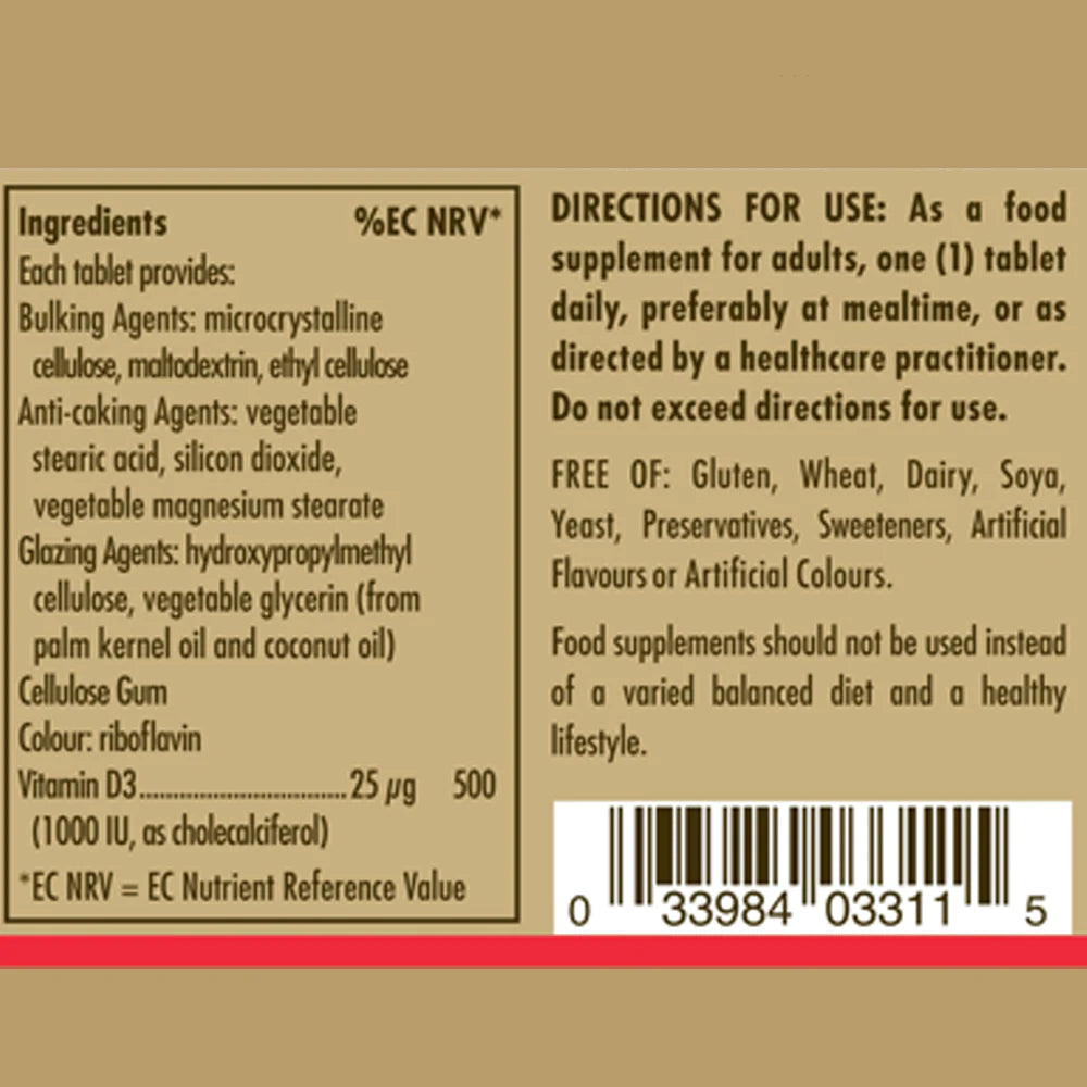 Solgar Vitamin D3 1000 IU (25 mcg) Chewable Tablets