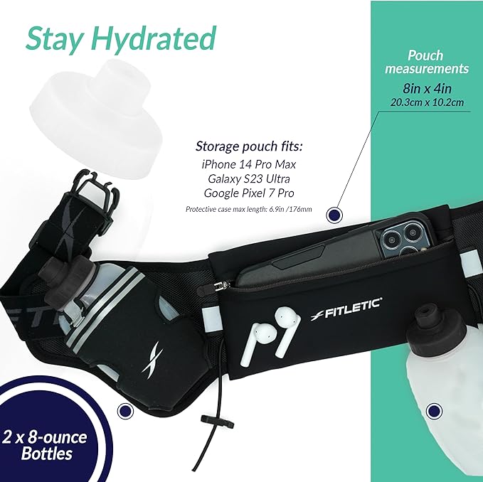 Fitletic - Hydra 16 - Unisex Hydration Belt (2 x 250 ml)